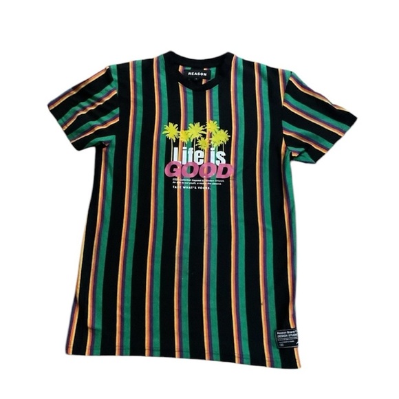 Reason Men's Multicolor Striped 'Life Is Good' T-Shirt – Size M - Picture 2 of 9